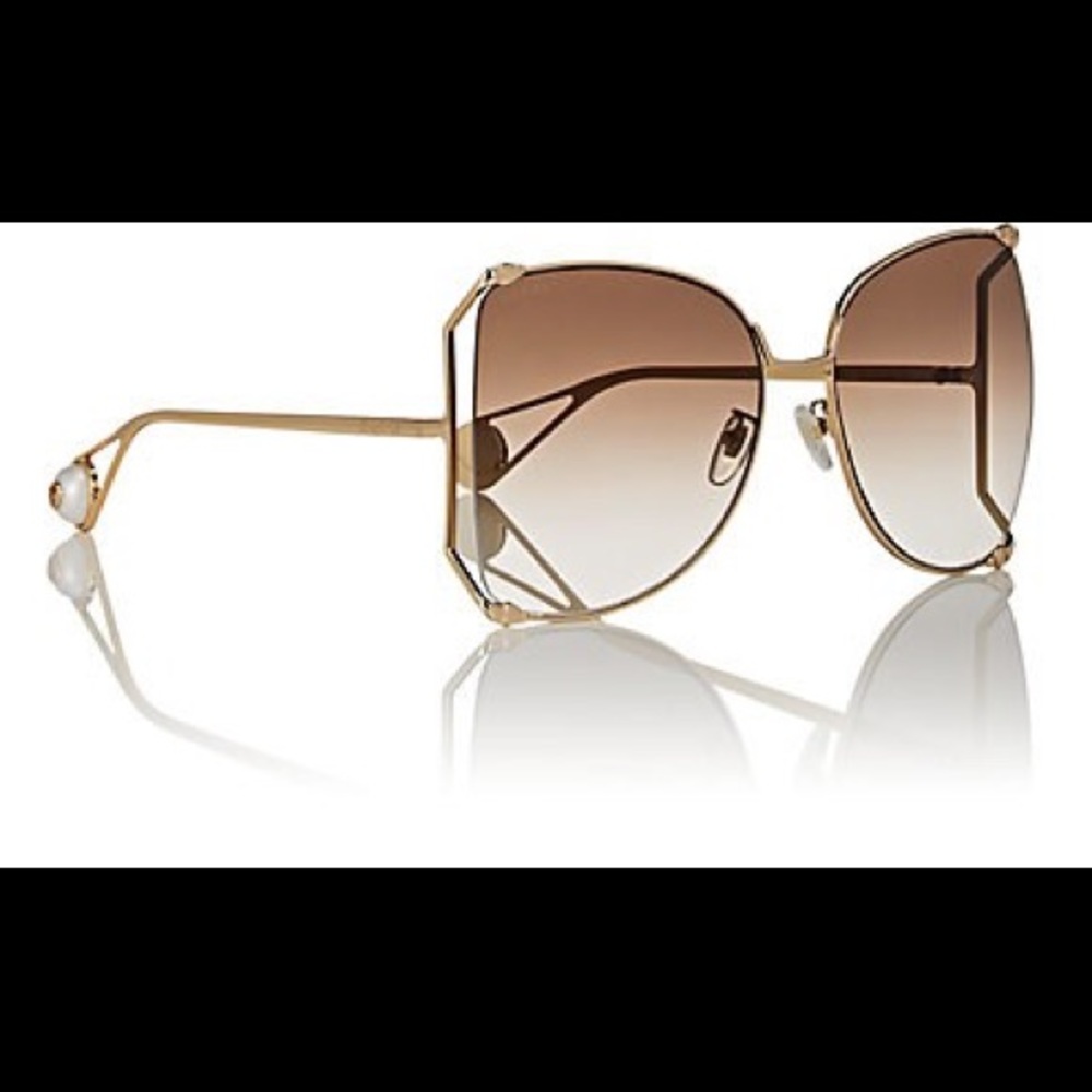 Gucci
Oversized Metal Butterfly Sunglasses, Gold/